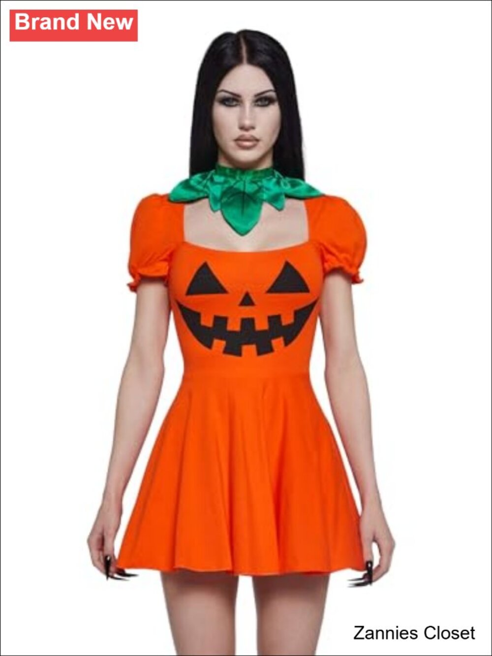 👻 Trickz N' Treatz Pumpkin Dress Puff Sleeves Leaf Collar Mini
